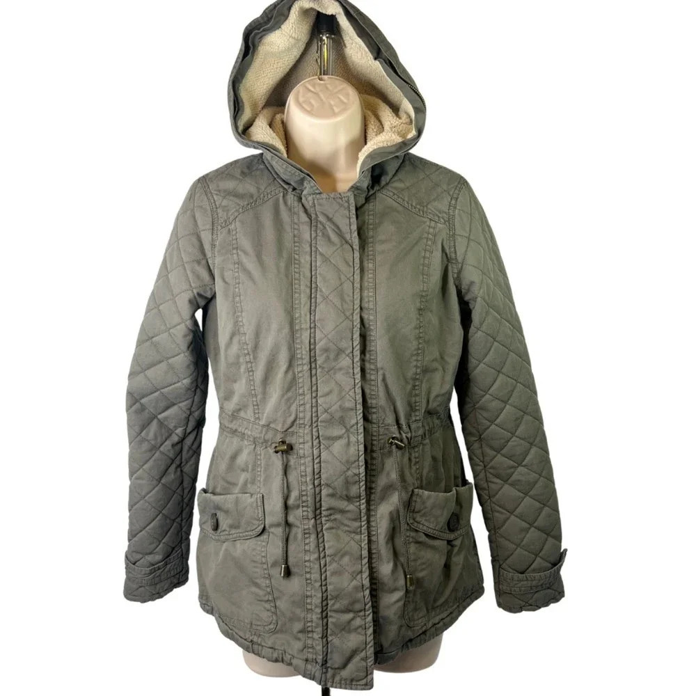 Thread & Supply Utility Chic Boho Casual Parka Jacket Hooded Size SM Neutral